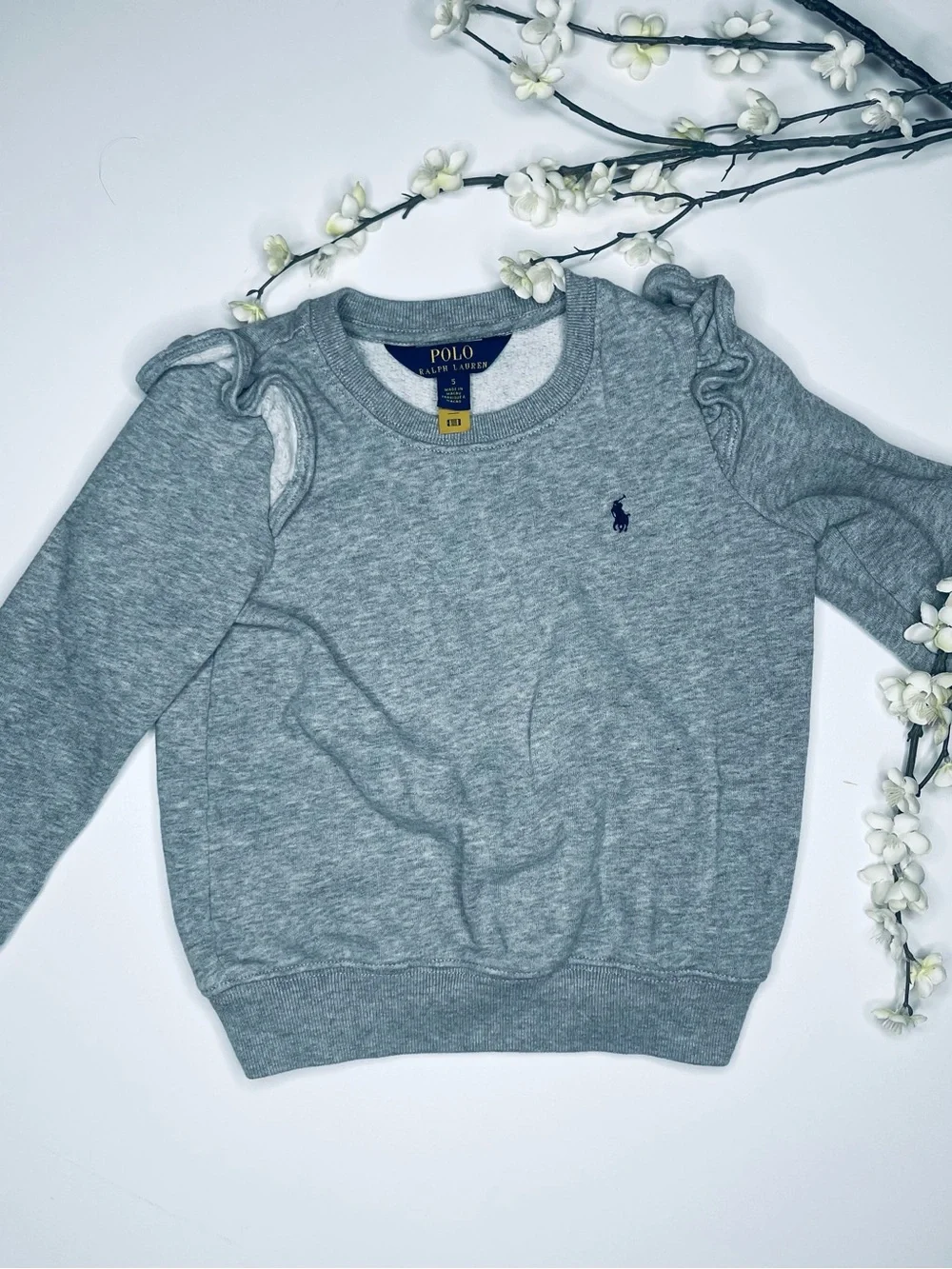 Polo by Ralph Lauren Light Gray Ruffle Shoulder Sweatshirt
